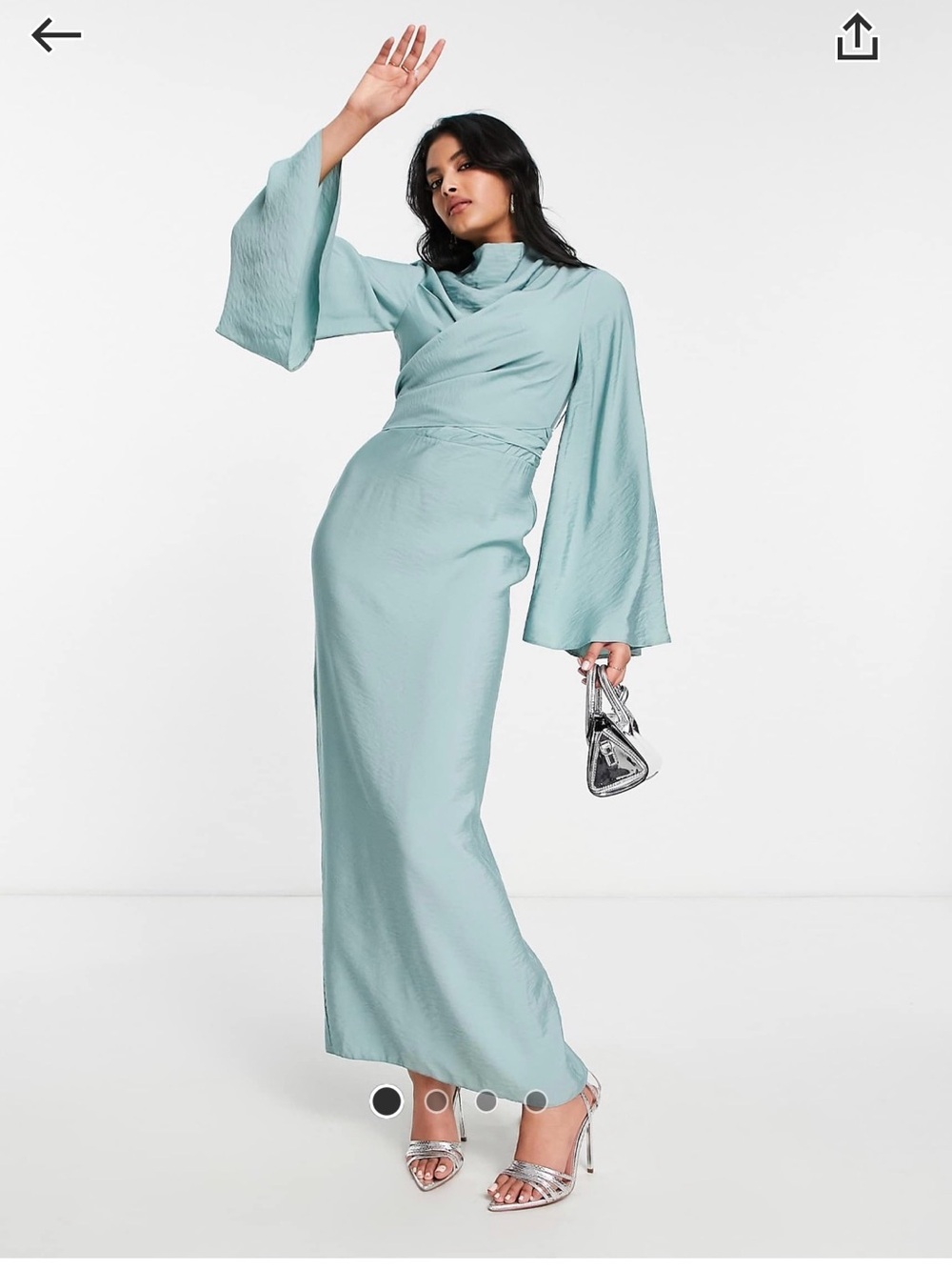 ASOS light teal/aqua green High-Neck Wrap Maxi Dress - Picture 4 of 4